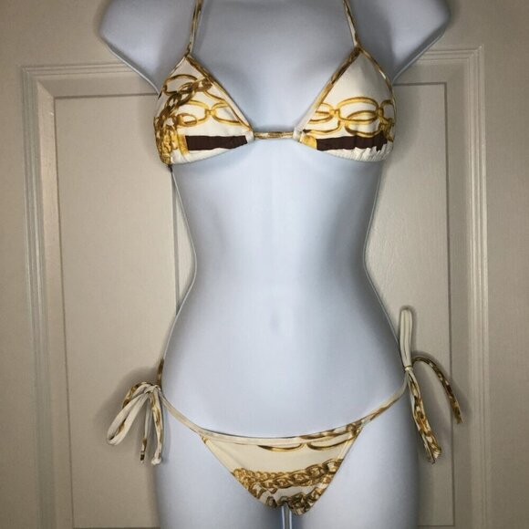 Rio de Sol Cream Gold Chain Brazilian Bikini XS - Picture 1 of 7
